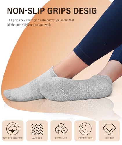 DIBAOLONG Pilates Socks with Grips for Women Yoga Socks Non Slip Barre Hospital Socks 6-Pairs Grippy Ankle Socks3
