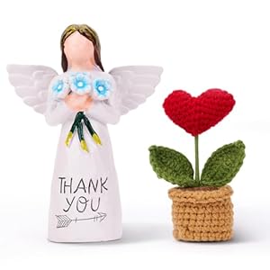 Gifts for Mom from Daughter, for Mom Angel Figurine with Handmade Crochet Heart Plant Decor Birthday Sentimental Gifts for Mother