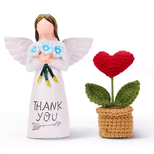 Gifts for Mom from Daughter, for Mom Angel Figurine with Handmade Crochet Heart Plant Decor Birthday Sentimental Gifts for Mother