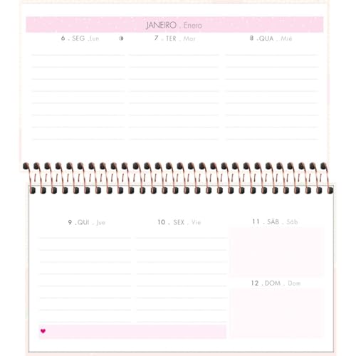 Tilibra - Agenda Espiral Semanal 16,7 x 8,9 cm Soho 2025 - Xadrez e Faixa Rosa Adventures