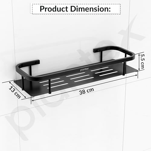Image of Plantex 304 Stainless Steel Bathroom Shelf /Wall Mounted Shelf for Bathroom /Kitchen Wall Shelf /Washroom Accessories Set- Pack of 2 (15X5 Inches-Black Finish)