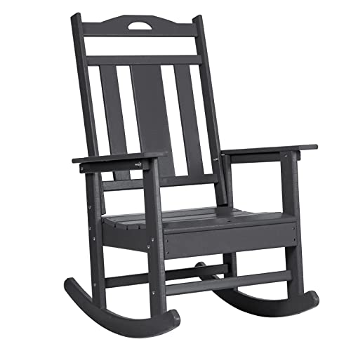 Loeniy Outdoor Rocking Chair All Weather Resistant Rocking Chair With High Backrest Patio Rocking Chair Outside Rocker (1, Black) #TOP7