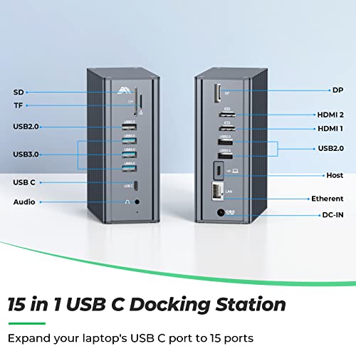 Usb C Docking Station Dual Monitor, 15 In 1 Laptop Docking Station Dual Hdmi, Usb C Dock With 65W Power Supply, Displayport, 7 Usb, Sd/Tf, Gigabit Ethernet, Universal Dock For Dell/Hp/Lenovo/Surface #TOP5