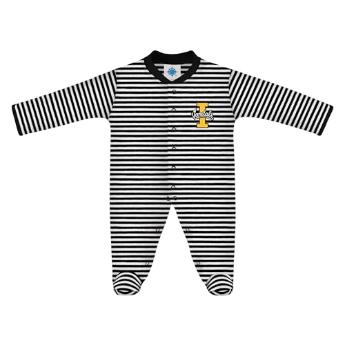 Creative Knitwear College Baby Striped Footed Romper - Idaho Vandals Logo - Black/White - 6-9 Months
