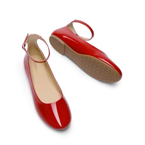 DREAM PAIRS Women's Dressy Ballet Flats Shoes Round Toe Comfortable Ankle Strap Patent Ballerina Flats Shoes4