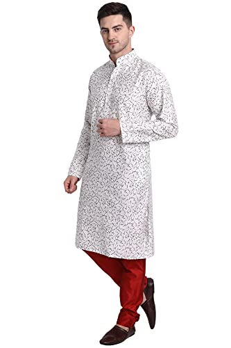 Image of Men's Art Silk Printed Kurta Pajama Set Mandarin Collar Ethnic Motifs Party Dress