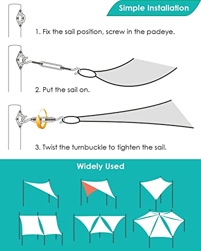 Eversee Sun Shade Sail Hardware Kit 5 Inch 304 Stainless Steel For Rectangular/Square/Triangle Sun Shade Sail Installation Patio Lawn And Garden, Heavy Duty Anti-Rust Sail Shade Hardware Kit, 40 Pcs #TOP3