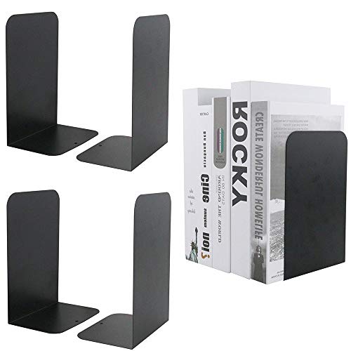 4Pcs Black Bookends Heavy Duty Bookends Decorative Metal Cute Bookends For Kids Book Stoppers Holder Pair Organizer Bookshelf Decor Bedroom Library Office School Supplies, Book Shelves #TOP23