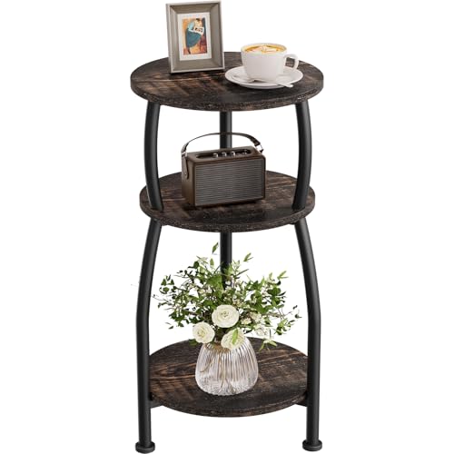 Yuede Small Round Side Table, 3-Tier End Table with Storage