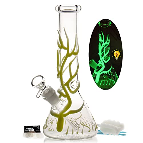 Glass Bong with percolate, Mini bong with 14.5mm Bong Bowl Height 20cm weight 400g Glass Pipe for Smoking bongs "Nicotine Free" (Mini Bongs) (Green Bong)