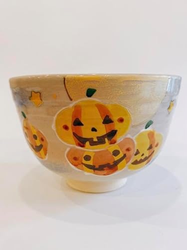 ハロウィン抹茶茶碗 かぼちゃに月 田中香泉作 茶道具のサムネイル