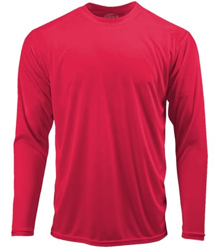 DRI-EQUIP Youth Long Sleeve Moisture Wicking Athletic Shirts. Youth Sizes XS-XL, True Red, Large
