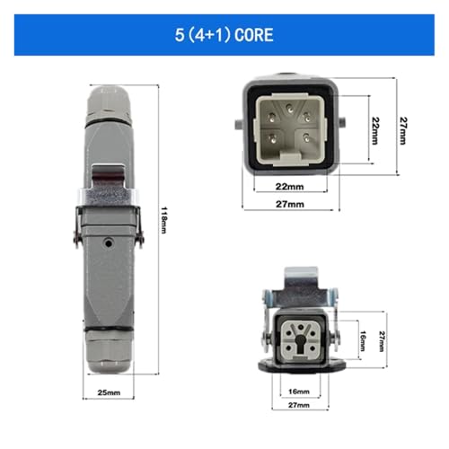 Conector rectangular HDC HA de 4, 5, 6 y 8 pines 10A con enchufe macho industrial IP65 rojo 2