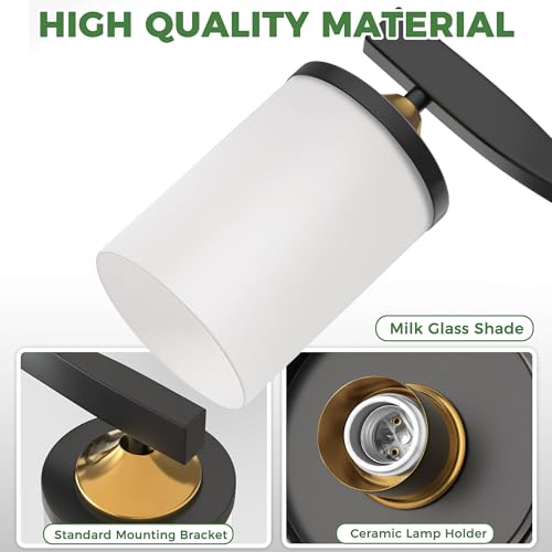 Image of DORESshop Bathroom Light Fixtures, 3-Light Black and Gold & Milky White Bathroom Lighting Fixtures Over Mirror with Milk Glass Shade, Modern Vanity Lights for Hallway Bedroom