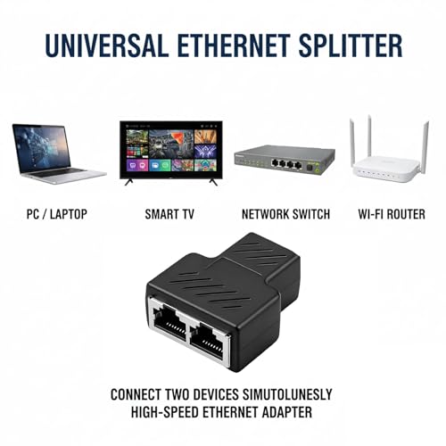 RJ45 Splitter Connector, Ethernet Splitter 1 to 2 Way Dual Network Adapter, CAT 5/CAT 6 LAN Adapter for Cable Extension and Sharing DSL, Modem, or Ethernet Ports - Image 6