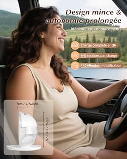 KISSBOBO K6 Tire Lait Electrique Main Libre Ultra Silencieux 45dB – 320mmHg Aspiration Puissante, 4 Modes 19 Niveaux, Fonction Pause et Mémoire, Portable et Discret pour Allaitement (Blanc 2 Pack)