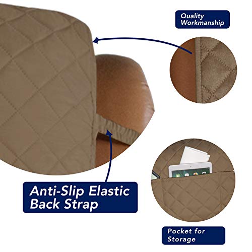 Image of PureFit Reversible Quilted Sofa Cover, Water Resistant Slipcover Furniture Protector, Washable Couch Cover with Non Slip and Elastic Straps for Kids, Dogs, Pets (Oversized Recliner, Camel /Ivory)