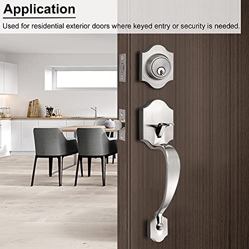 Knobonly Satin Nickel Finish Modisch Single Cylinder Handleset With Lever Door Handle (For Entrance And Front Door) Reversible For Right And Left Handed And A Single Cylinder Deadbolt Handle Set #TOP2