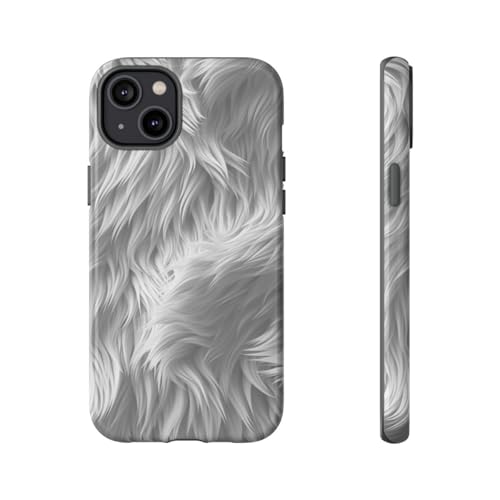 Coque rigide blanche iPhone 14 Plus motif texture fourrure haute finition