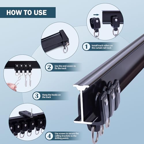 MaKefeile Flexible Ceiling Curtains Track, Bendable Ceiling Mount Curtain Track for Room Divider, Aluminum Curtain Tracks Rail with Hooks Set for Window RV Shower Outdoor Hospital, Black 3-24ft