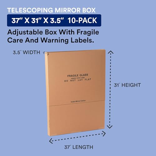 Image of Box USA Moving Box 37 inchL x 3 1 /2 inchW x 31 inchH, 10-Pack Telescopic Mirror Corrugated Cardboard Box for Shipping, Mailing, Packing, Packaging and Storage