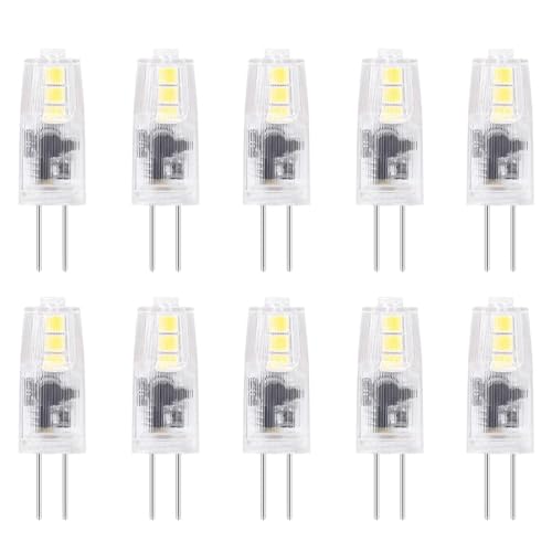 Jiotouhu 10 bombillas LED G4 de 12 V CA/CC, 2 W, G4, 6000 K, blanco frío, repuesto para bombillas halógenas de 20 W, 200 lm, ángulo de haz de 360°, bombillas LED de bajo consumo, no regulables