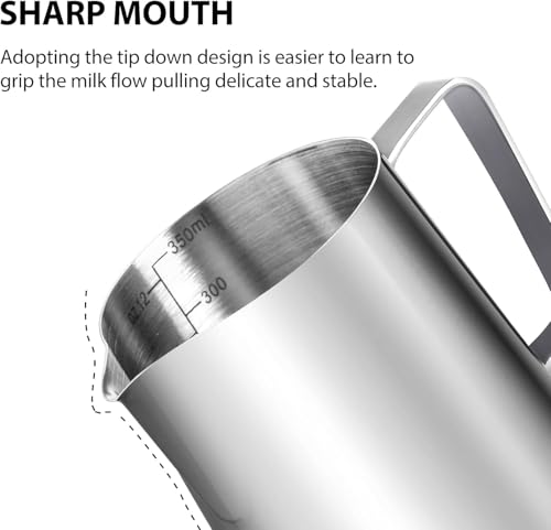 image for AMZCHEF Milk Frothing Pitcher 10oz, 304 Stainless Steel Steam Jug for 