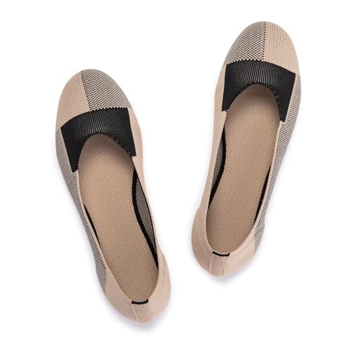 Image of Frank Mully Women's Ballet Flat Shoes Knit Dress Shoes Round Toe Slip On Ballerina Flats for Woman Low Wedge Comfort Soft