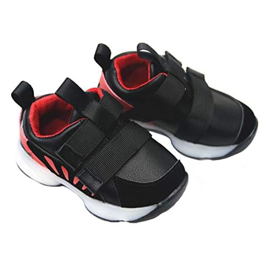 Boys Light Up Trainers Black & Red Bright Coloured Kids LED Shoes (4.5 UK Child)