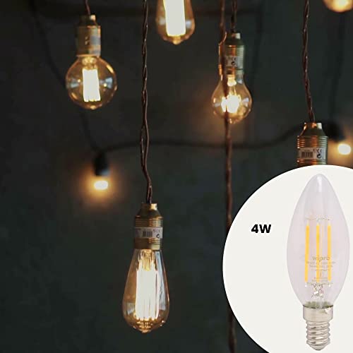 Image of wipro Garnet 4 W E14 Base Candle Filament Bulb | Warm White (2700K) | Pack of 1 | Clear optics for sparkling effect | LED Filament Bulb for Home, office, chandellior, decorative lamp shade
