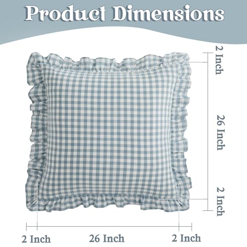 KKJIAF 2 Pcs Ruffle Gingham Pillow Covers 26" x 26", Dusty Blue Plaid by KKJIAF - Used condition - Image 2
