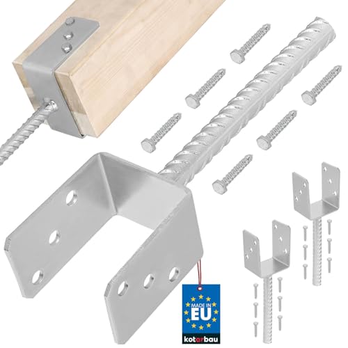 KOTARBAU® 2 x Support De Poteau en U De 81 Mm Galvanisé pour Ancrage en Béton | Support Poteau À Enfoncer | Support Poteau Bois | Pied Poteau | Fixation Poteau Bois | Pied De Poteau À Sceller