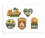 Indio California Sticker Sheet - 5 Desert Travel Stickers Featuring Mission Architecture and Palm Trees