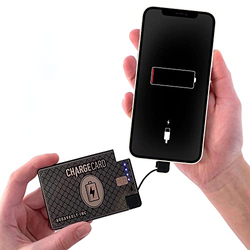 ChargeCard. Ultra-Thin Credit Card Sized Portable Charger & Battery Bank. (2300mAh/ 1.5A Fast Charge). External Battery Phone Charger That has Interchangeable Cables (Lightning, USB-C, Micro USB)