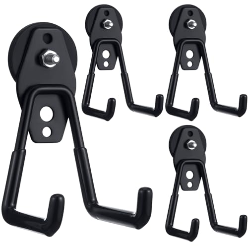 Image of Landhoow 4 Pcs Large Magnetic Hooks Heavy Duty Garage Magnet Hooks Strong Storage Utility Magnetic Hangers with Anti Slip Rubber Coating for Indoor and Outdoor Hanging (Black)