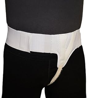 AT Surgical Left Side Inguinal/Groin Hernia Belt | Mens Truss White Adjustable Straps with Compression Pads - Medium