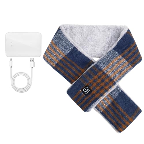 Ndrhs - Heated Scarf for Women Men, Neck Heating Pad with 5000mAh Battery, Three Temp Settings Rapid Heat, Neck Warmer Christmas Thanksgiving Gifts for Women Men Mom Dad Wife (Blue Grid)