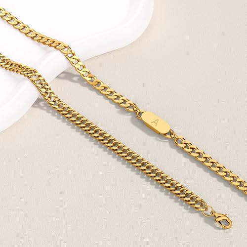 Pulsera cubana con letra inicial en acero inoxidable dorado set 2 piezas miniatura 4