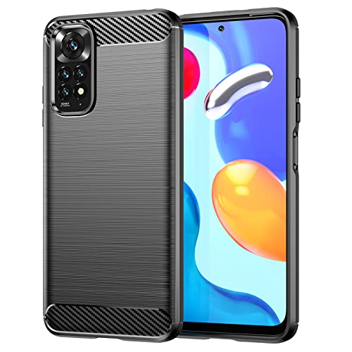 Xiaomi Redmi Note 11用 ケース 炭素繊維 ケース Freesun ブラシ柄 ソフト シリコン TPU保護 カバー ケース おしゃれ 薄型 衝撃吸収 柔らかい手触り 全面保護ケース カバー (ブラック)