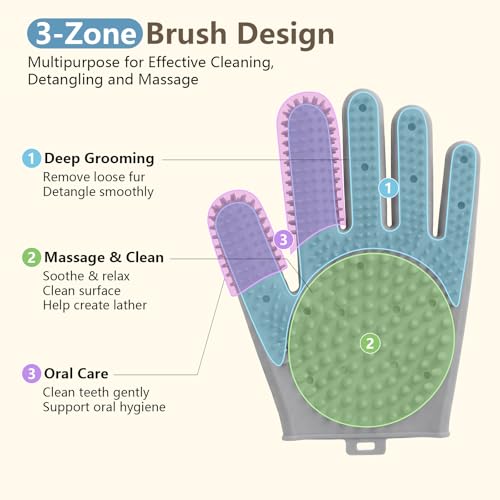 Pet Grooming Gloves for Cats & Dogs, Silicone Pet Hair Removal Glove for Bathing, Shedding & Massage, Gentle Cat & Dog Grooming Glove for Long & Short Hair Pets(Grey-Large) - Image 4