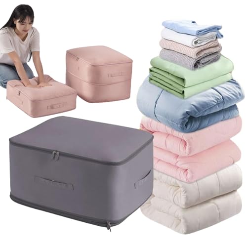 Ultra Space Saving Self Compression Organizer, Heavy Duty Moving Bags, Storage Tote for Space Saving, Self Compression Moving Organizer Bags for Comforters, Blankets, Clothes (Gray, XL(21*16*23CM))
