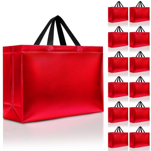 Nush Ensemble de 12 sacs-cadeaux réutilisables très grand format rouge avec poignées