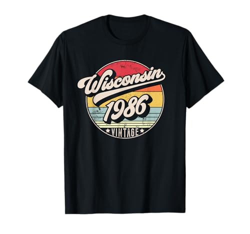 Vintage Wisconsin 1986 Cumpleaños Retro Sunset Style Camiseta