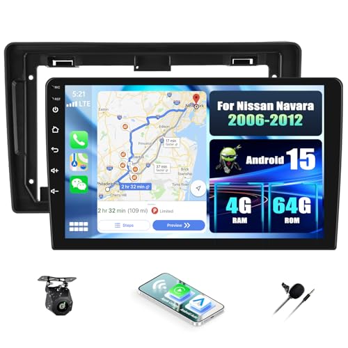 Car Radio for Nissan Navara 2006-2012 with Wireless CarPlay Android Auto,4G+64G Android 15 9