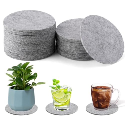 30 Piezas Posavasos de Fieltro, Posavasos Redondo en Gris, 10 cm Diámetro, Grosor 3 mm, Coasters Antideslizantes, Lavables, Resistentes al Calor, para Tazas, Mesas, Bares, Bebidas, Café y Té