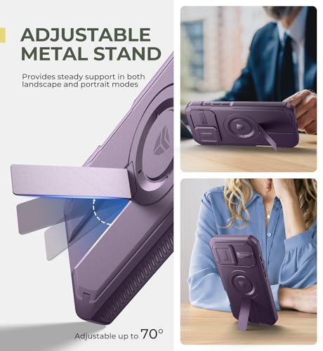 Image of Dexnor for iPhone 16 Pro Max Case with Slide Camera Cover & Adjustable Kickstand & Built-in Screen Protector,Compatible Wireless Charging Shockproof Heavy-duty Mangetic Protective Cover,Phantom Purple
