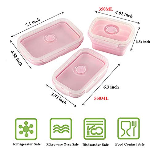 Keweis Silicone Lunch Box, Collapsible Folding Food Storage Container With Lids, Kitchen Microwave Freezer And Dishwasher Safe #TOP2