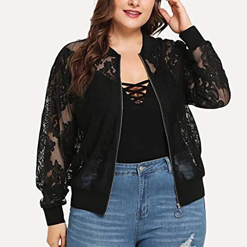 AMDOLE Blouson Femme Housse en dentelle en dentelle manches solides femmes long Top Shawl blouse Up Cardigan plus chemisier pour femmes Femme Printemps (Black, XXXL) – vue 2