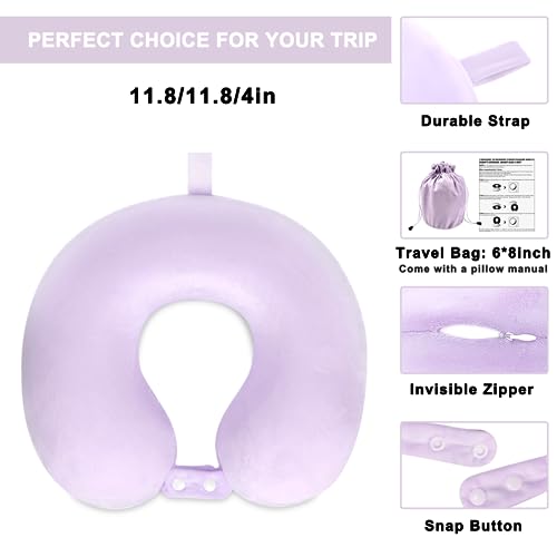 urnexttour Travel Pillow, Best Memory Foam Airplane Pillow for Head Support, Soft Travel Neck Pillow for Plane, Car & Home Recliner Use (Purple) - Thumbnail 4
