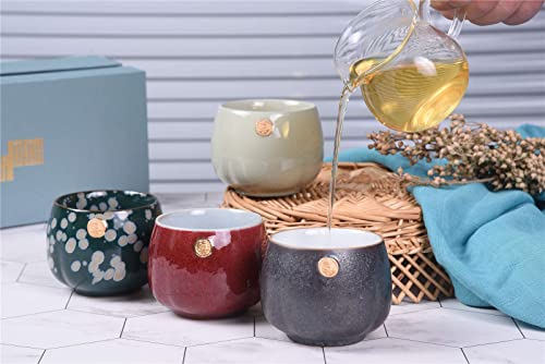 Miruike Japanese Sake Set, Ceramic Sake Cups, Set Of 4 Handmade Tea Cups Made In Japan, Gift Box #TOP2